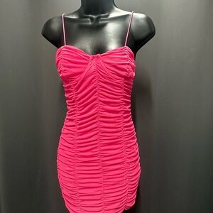 Elegant Night Out Bubblegum Pink Ruched Fully Lined Mini Dress Size Small ZARA